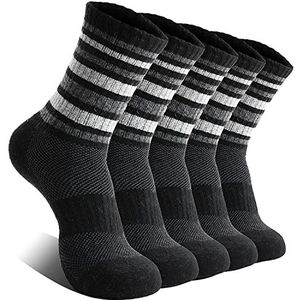 EBMORE Dames Merino Wol Sokken Thermosokken Wandelsokken Warme Sokken Wintersokken Dikke Wol Sportsokken Werksokken voor Buitenshuis 5 Paar Cadeaus (Strepen Zwart, M)