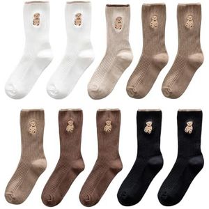 5 paar sokken met berenpatroon, damessokken, mooie sokken, kuitkousen, elastische en zachte sokken, warme sokken, Zwart, M