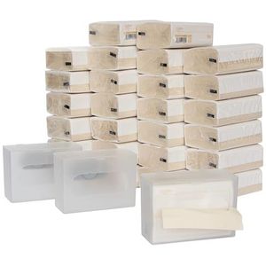 DrDirt Bamboe Gezichtsweefsel Papier Individuele Reizen Packs Refill Bulk 3 Ply 110 Count 27 Packs met 3 Eco Wandgemonteerde Dispenser Box Cover Houder