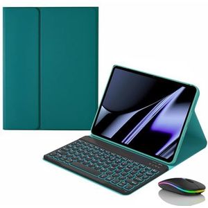 Toetsenbordhoes voor Lenovo Tab P11 5G / P11 Plus 11"" 2021 (TB-J606F/J607/J606L/J616F), Magnetisch Afneembaar Draadloos Achtergrondverlichting Toetsenbord met Bluetooth Muis,Dark green