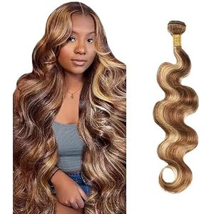 Salharer Body Wave Human Hair Bundles Single Extensions Machine Double Wefts Unprocessed Remy Weave Highlight Blonde Color for Woman 34 Inch