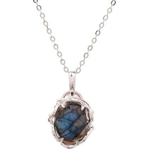 Classic Flash Labradorite Pendant Necklace For Women Wire Wrap Moonstone Amethyst Crystal Gold Chains Necklace Birthday Gifts (Color : Labradorite Silver)