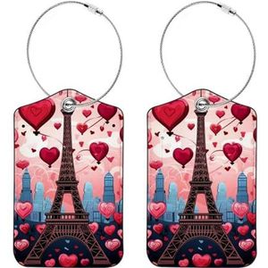 2 Pack Romantische Liefde Eiffeltoren Bagagelabels Koffer Tag voor Vrouwen Mannen Reizen, Lederen Tas Tags met Stalen Loop en Waterdichte Naam ID-kaart voor Bagage Tassen Rugzakken Cruise