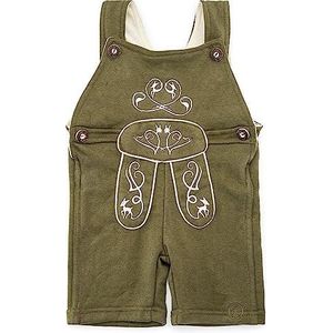 Joni Klederdrachtbroek voor baby's, leren terry-fleece kinderbroek met borduurwerk, romper en overall, olijf/groen, 50-56