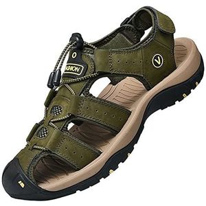 Casual sandalen voor heren Gesloten teen Visserssandaal Verstelbare leren waterdichte buitensandalen(Green,41 EU)