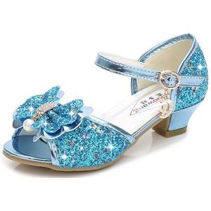 GSJNHY Prinsessenschoenen voor meisjes, prinsessenschoenen voor meisjes en jongens, vrijetijdsschoenen met glitter, hoge hak, bloemen, knopen, dans, feest, Tg002b Blauw, 36 EU