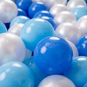KiddyMoon 100 ∅ 7cm kinderballen speelballen voor ballenbad baby plastic ballen made in eu, baby blauw/blauw/parelmoer