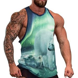 Northern Lights Polar Bear heren tanktop grafische mouwloze bodybuilding T-shirts casual strand T-shirt grappig gym spier