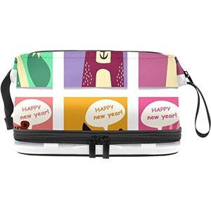 Grote capaciteit reizen cosmetische tas,Dieren Gelukkig Nieuwjaar,Make-up tas,Waterdichte make-up tas Organizer, Meerkleurig, 27x15x14 cm/10.6x5.9x5.5 in