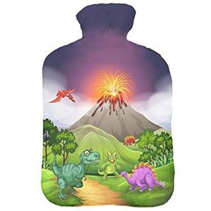 Warmwaterkruik met pullover overtrek 2 liter bedfles met mooie fleece print, overtrek, rubberen warmwaterkruik met deksel Dino [092]