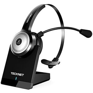 TECKNET Bluetooth-hoofdtelefoon met microfoon, draadloze hoofdtelefoon met ruisonderdrukking, AI met oplaadstation, 32 uur looptijd, voor laptop, computer/callcenter/telefoon/skype/desktop/zoom