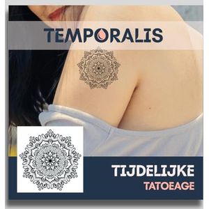 Mandala tattoo – Temporalis® | Tijdelijke tatoeages voor vrouwen & mannen – Nep tattoo vegan & waterbestendig – EU-cosmetica – Blijft 1-2 weken [ Tatoeage Mandala met Bloemen ]