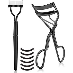 TPPICK Metalen wimperkrulset met mascara-applicatorkwast en 6 reservepads (zwart)