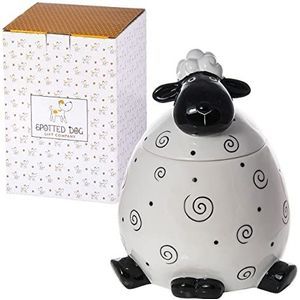 SPOTTED DOG GIFT COMPANY Keramische Koekjespot met Deksel, Groot Koektrommel Voedselopslagcontainer met Schapenmotief, Keuken Cadeau voor Dierenliefhebbers 2200ml - Zwart en Wit