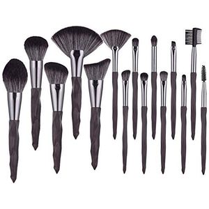 Eljjhah Make-up Borstels Set Professionele 15 stks Kit Blauw Groot Losse Poeder Hoogglans Oogschaduw Foundation Contour Synthetisch Haar (Handvat Kleur: Bruin)