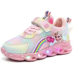 Elsa lichtgevende schoenen, prinsessenschoenen meisjes 27 kinderschoenen met licht LED knipperende sneakers lente en herfst sportschoenen for binnen en buiten roze/paars 21-35(Roze,35 EU)