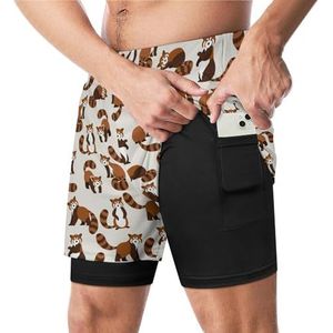 Leuke Rode Panda Op Bruine Grappige Zwembroek Met Compressie Liner & Pocket Voor Mannen Board Zwemmen Sport Shorts