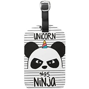 Ninja Eenhoorn Beer Cartoon Lederen Bagage Bagage Koffer Tag ID Label voor Reizen (3 Stks), Patroon, 12.5(cm)L x 7(cm)W
