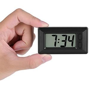 77 * 42,4 * 17,7 mm zwarte ultradunne elektronische klok met zelfklevende pad, lcd digitale klok met datum tijdkalender voor auto dashboard thuisbureau kantoor