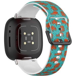 Zachte sportband compatibel met Fitbit Sense / Sense 2 / Versa 4 / Versa 3 (Fun Orange Octopus On Turquoise), siliconen armbandaccessoire