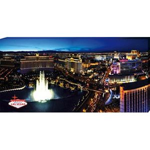 1art1 Las Vegas Poster Kunstdruk Op Canvas The Strip And The Fountains Of Bellagio By Night Muurschildering Print XXL Op Brancard | Afbeelding Affiche 120x60 cm