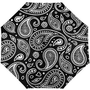 Zwart Wit Paisley Patroon Mode Paraplu Voor Regen Compact Tri-Fold Reverse Folding Winddicht Reizen Paraplu Automatische