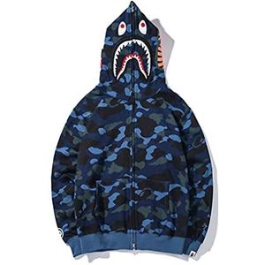 LAZHKG Sweater mode haai camouflage hip-hop katoenen hoody sweatshirt met ritssluiting, hoodie voor mannen en vrouwen, M-XXL