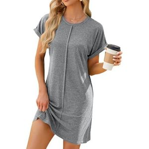 Damesjurk, effen T-shirtjurk met vleermuismouwen, korte vrijetijdsjurk voor dames, Lichtgrijs, M
