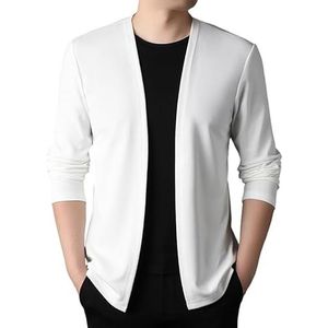 KIJSKKOPO Heren Lange Mouwen Vesten, Beige Open Voorkant Kraagloos Vest Kimono Jassen Lente Herfst Casual Slim Fit Lichtgewicht Overgangsjas Tops Wit Xxl