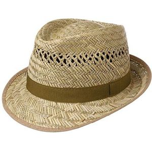 Lipodo Airy Trilby Strohoed Dames/Heren - Made in Italy zomer hoed zonnehoed met ripsband paspelrand voor Lente/Zomer - L (58-59 cm) naturel