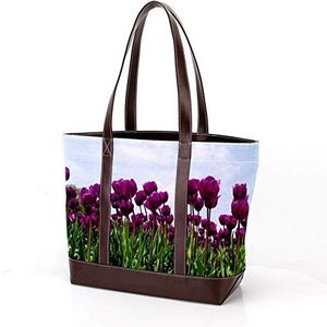 Laptop Tote tas met paarse vlinder en bloemen Print, dragen schoudertassen Casual Canvas Business Werk Tote tas Aktetas voor Computer School Office