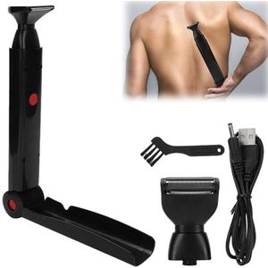 GOMETY Elektrisch rugscheerapparaat voor heren, lichaamstrimmer voor mannen met lange handgreep voor gezicht, arm-, kin-baardtrimmer, draadloze tondeuse met verstelbare verlenging, waterdicht