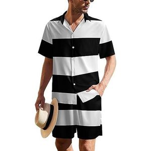 Zwart Wit Straignt Pride Flag Heren Hawaiiaanse pak Set 2-delig Beach Outfit Korte Mouw Shirt En Shorts Bijpassende Set