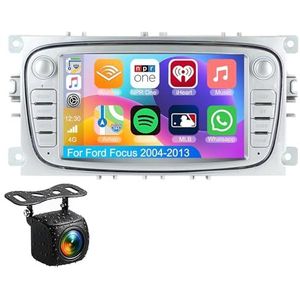 Android 14.0 2 Din Autoradio 7"" Touchscreen Auto Stereo voor Ford Focus 2004-2013 met Draadloze Carplay Android Auto GPS navigatie AHD Omgekeerd beeld Stuurwielbediening(Silver,S-3(4G+32G))