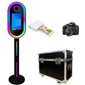 WideMeet Spiegel fotocabine met 15,6 inch LCD-aanraakscherm, draagbare magische spiegel, shell-standaard, selfie-fotocabine voor verhuur van bruiloftsfeesten, evenementenverhuur (zwarte volledige set)