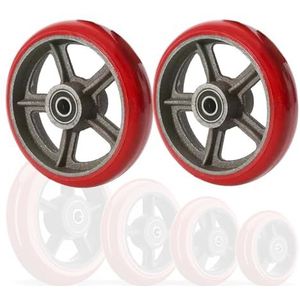met rubberen rolstoelwielen, Verpakking van 2 vervangende zwenkwielen for trolley met massieve band en dubbele lagers, rood, 4-8 inch(5in)
