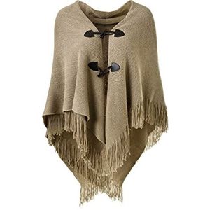 Ferand Poncho voor dames, open voorkant, losse pasvorm, omzoomde cape sjaal voor herfst winter 2023, Kaki, S-L
