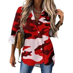 Rode camouflage damesblouses Hawaiiaanse button down damestops shirts met lange mouwen T-shirts XL