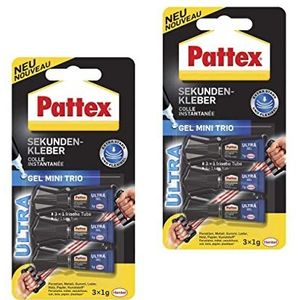 Pattex secondelijm Ultra Gel Mini Trio, 6x 1 g tube extra sterke & flexibele superlijm, secondelijm gel voor bijv. rubber, leer, hout