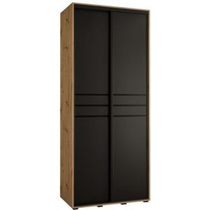 MEBLE KRYSPOL Davos 8 110 Kledingkast met twee schuifdeuren voor slaapkamer - Moderne opbergkast, kledingroede en planken - 235,2x110x45 cm - Artisan Black Zwart