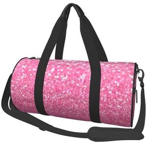 Sprankelende roze glitter bedrukt, grote capaciteit reizen plunjezak ronde handtas sport reistas draagtas fitness tas, zoals afgebeeld, Eén maat