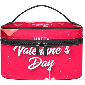Rode Valentijnsdag hart make-up organizer tas, reismake-up tas organizer case draagbare cosmetische tas voor vrouwen en meisjes toiletartikelen, Meerkleurig, 22.5x15x13.8cm/8.9x5.9x5.4in