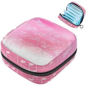 MUOOUM Roze Muziek Notes Maandverband Opbergtas Menstruatie Pad Tas Draagbare Menstruatie Cup Pouch met Rits voor Tiener Meisjes Vrouwen Dames