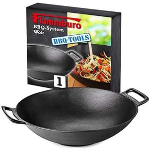 FLAMMBURO BBQ-SYSTEM wok Ø 36 cm – gietijzer met porselein geëmailleerde coating – voor groenten en vlees – diameter 36 cm – compatibel met gerenommeerde fabrikanten