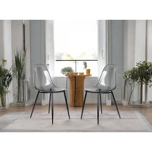 Dmora Set van 2 stoelen Agate, stoel van PET, ergonomische eetstoel, zitvlak voor vergaderingen, 53 x 46 x 81 cm, rookkleurig kunststof, rookkleurig