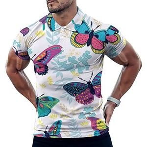 Kleurrijke Butterfy En Bloemen Casual Poloshirts Voor Mannen Slim Fit Korte Mouw T-shirt Sneldrogende Golf Tops Tees M