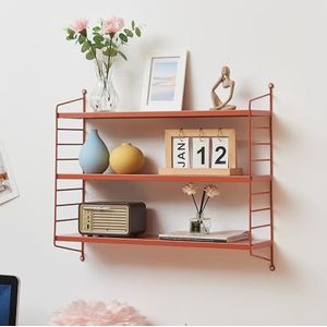 [en.casa] Wandrek Strängnäs 1 stuk met 3 planken staal baksteenrood 50x60x15 cm