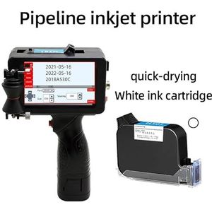 Handheld inkjetprinter, Handheld Pipe Inkjet Printer, Steel Pipe Kabel Label Lot Code Machine Draagbare Printer, Sneldrogende Kleur Vervagingsbestendig,Kantoorprinter(Printer - White Ink)