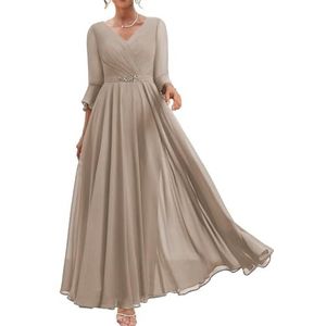 WSEYU Lange Mouwen Moeder van de Bruid Bruidegom Jurken voor Bruiloft Chiffon Formele Avond Grootmoeder Jassen, Taupe, 56 NL/Plus