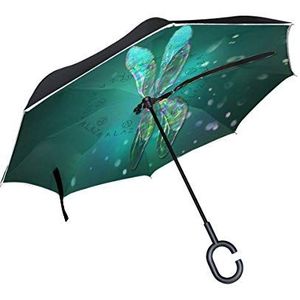 RXYY Winddicht Dubbellaags Vouwen Omgekeerde Paraplu Glas Libelle Waterdichte Reverse Paraplu voor Regenbescherming Auto Reizen Outdoor Mannen Vrouwen